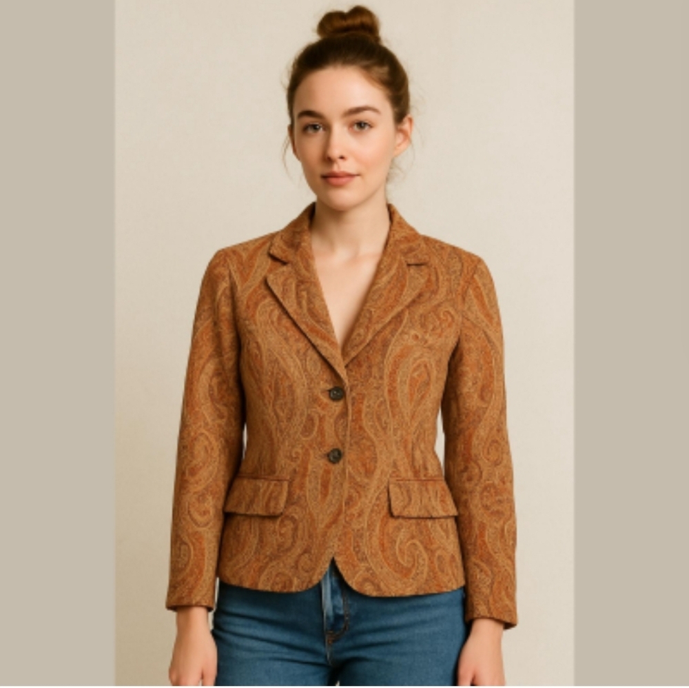Vintage BOHO Haggar Tapestry blazer Paisley Button up Jacquard Blazer Jacket